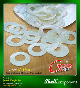 Capiz breekt 50mm diameter in doughnutvormen met af één gat. Beschikbaar in om het even welke kleuren en vormen.