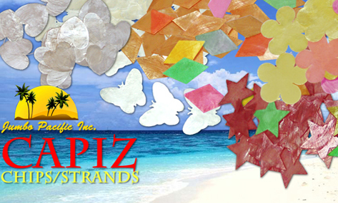 Collection of capiz chips and strands in a variety of colors and designs, sizes, with hole or without hole.